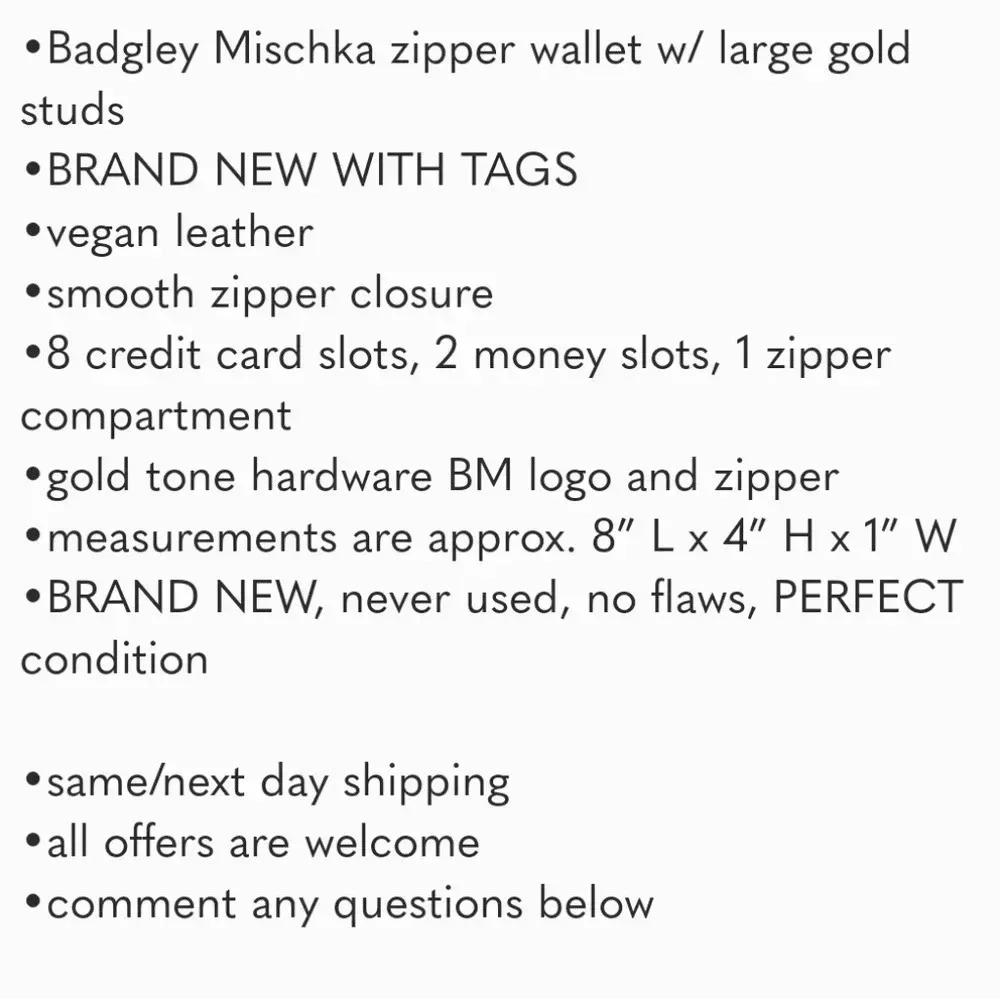 Badgley Mischka wallet w/ large gold studs NWT